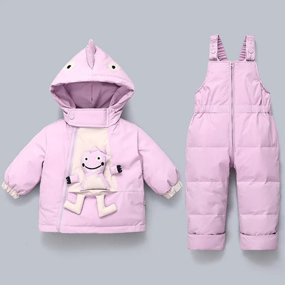 3D Cartoon Dino Design 2pcs Baby Warm Snowsuits childrensterritory