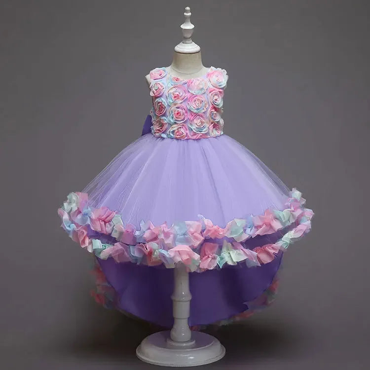 Layers Tulle Colorful 3D Flowers Little Princess Party Gown