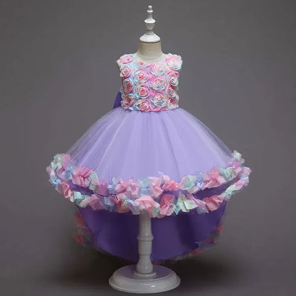 Layers Tulle Colorful 3D Flowers Little Princess Party Gown