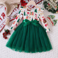 Girls' Round Neck Long Sleeves Bow Lace Design Party Dresses childrensterritory