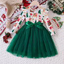 Girls' Round Neck Long Sleeves Bow Lace Design Party Dresses childrensterritory