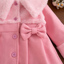 Girls' Furry Collar Bow Design Winter Dresses