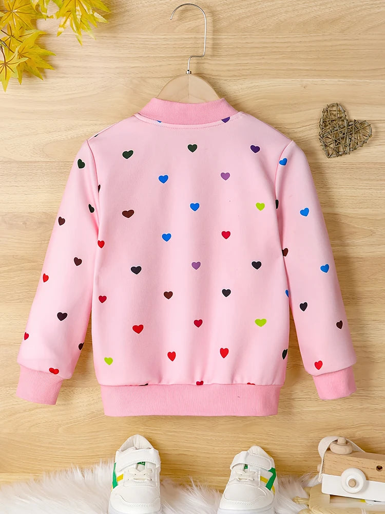 Kids Girls Colorful Love Print Zipper Jacket For Fall childrensterritory