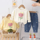 Flower Design Kids Casual Sweatshirt Two-Piece Suit childrensterritory