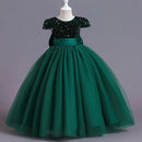 Girls' Sequin Bow Design Lace Long Party Dresses childrensterritory