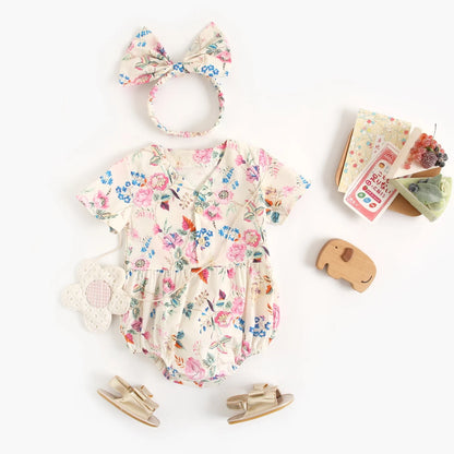 Baby Girl Floral Cotton 2-Piece Dress with Headband