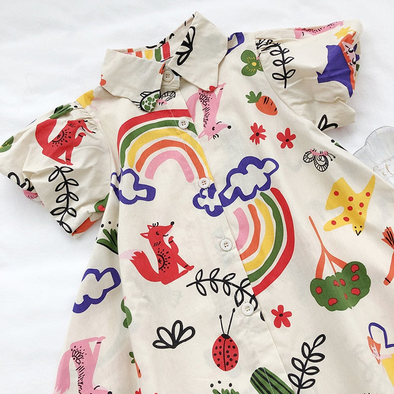 Kids Girl Short Sleeve Rainbow Graffiti Print Summer Dress childrensterritory