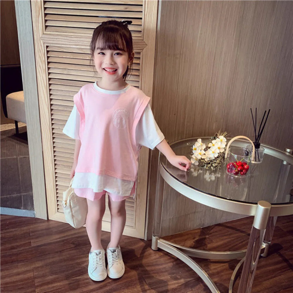 Kids Girls Patchwork Tops &amp; Shorts Casual Clothing Set childrensterritory