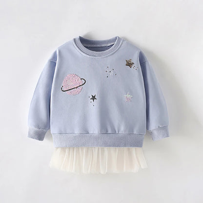 Long Sleeves Flowers Embroidered Design Girls Dresses childrensterritory