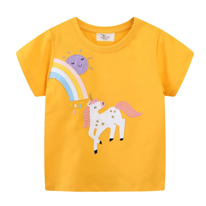 Cartoon Animal Design Little Girls Cotton T Shirts for Summer