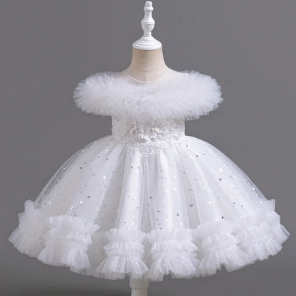Star Sequin Design Fluffy Evening Princess Dresses childrensterritory