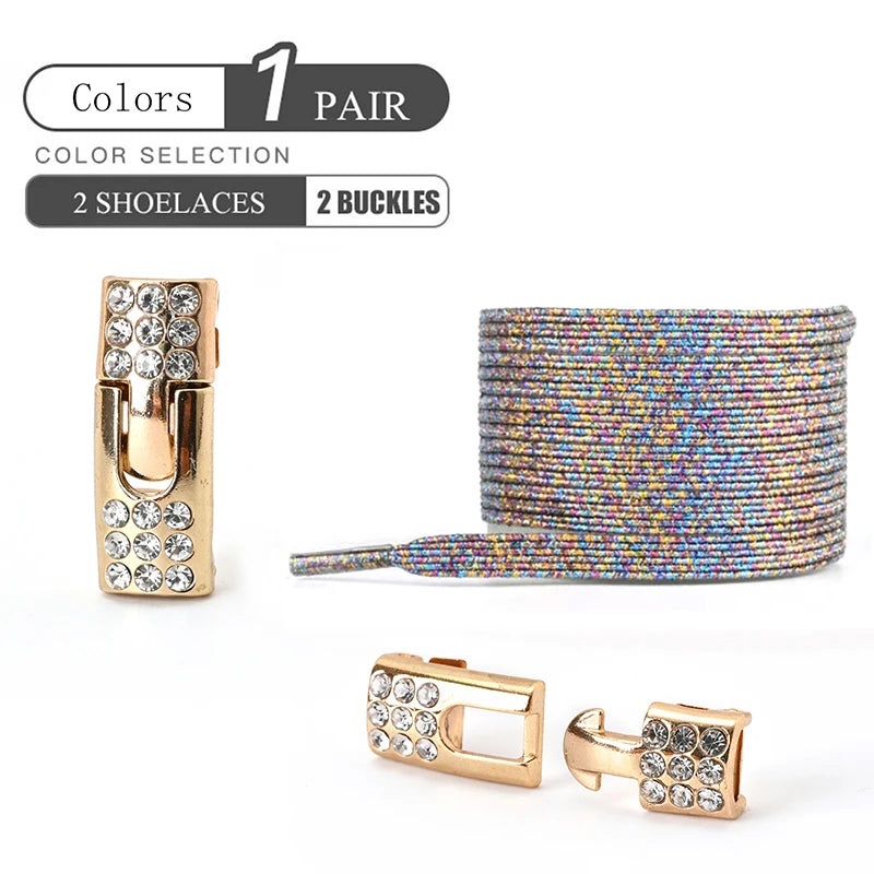 Colorful 1Pair Elastic Lace Shoelaces with Diamond Buckle