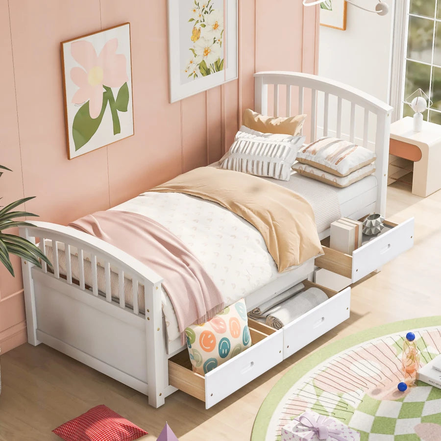 Twin-size Wooden Bed with 6 Drawers for Kids childrensterritory