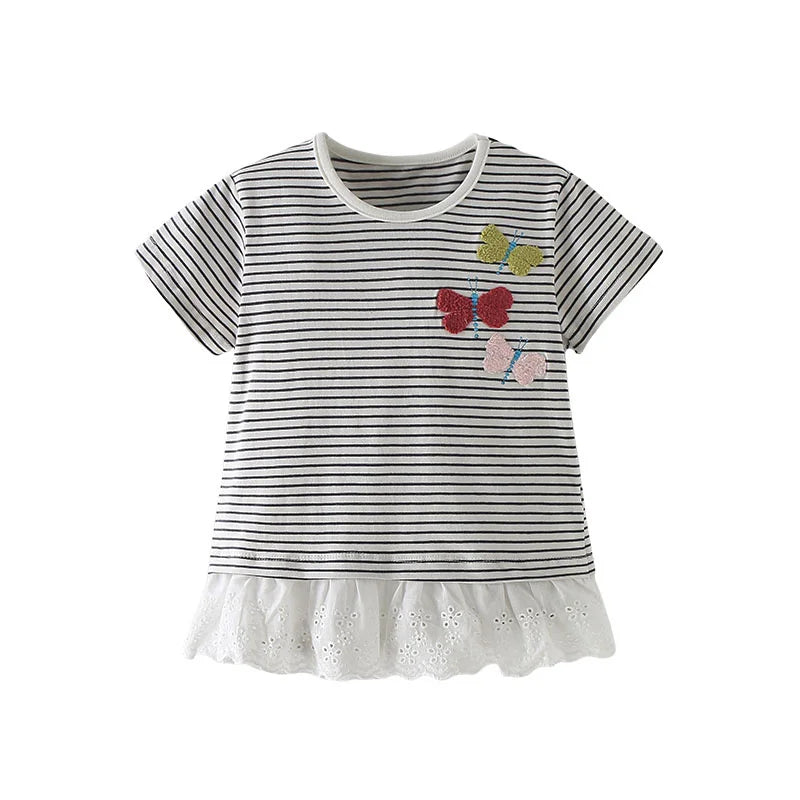 Butterflies Embroidery Design Summer Cotton T- Shirts For Girls childrensterritory
