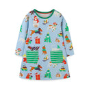 Horse Print Girls Long-Sleeved Casual Dresses childrensterritory