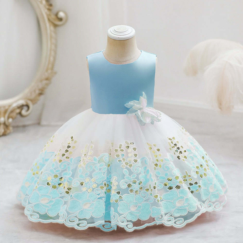 Cute Bow Golden Sequined Flower Birthday Dresses For Kids Girl childrensterritory