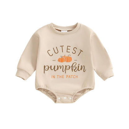 Letter and Pumpkin Print Baby Unisex Halloween Bodysuit