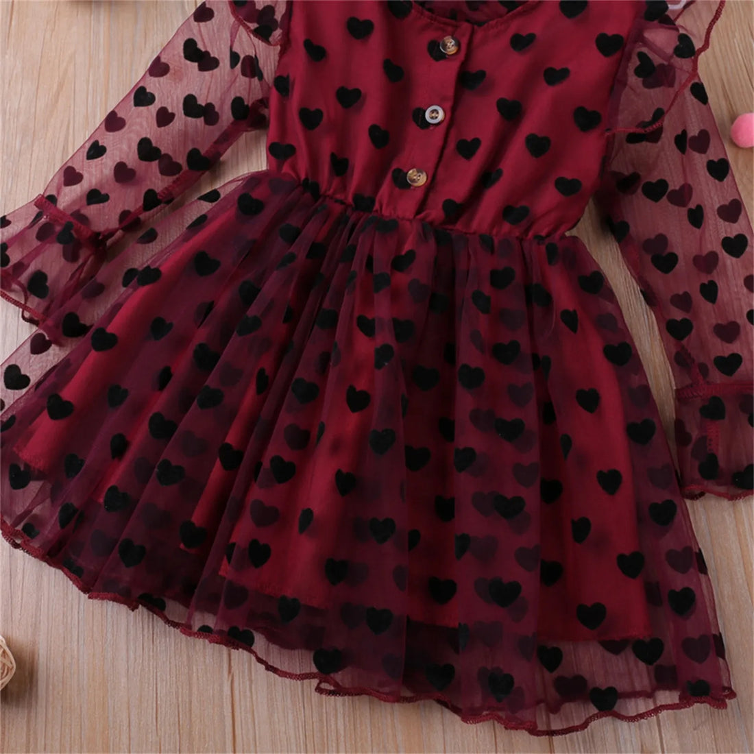 Kid Girl Mesh Yarn Heart Printed Party Dress