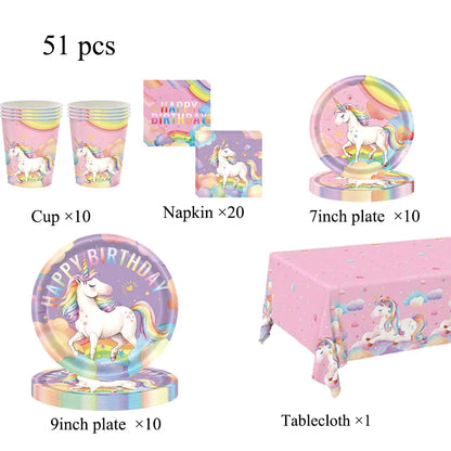 Kids Unicorn Theme Birthday Party Decorations Set