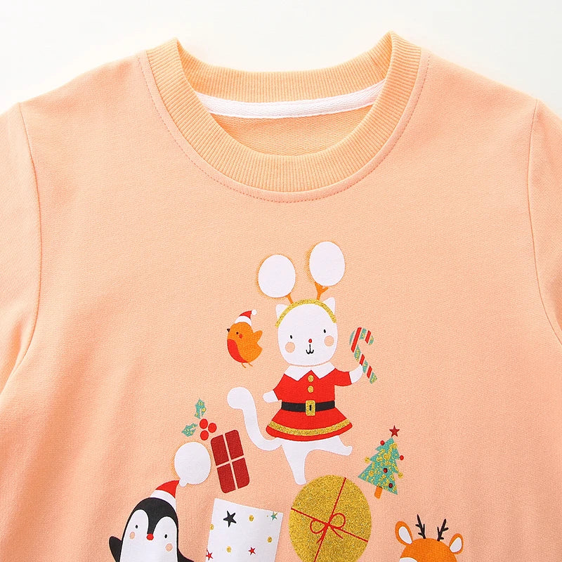 Kids' Cute Christmas Cartoon Print Cotton Sweatshirts
