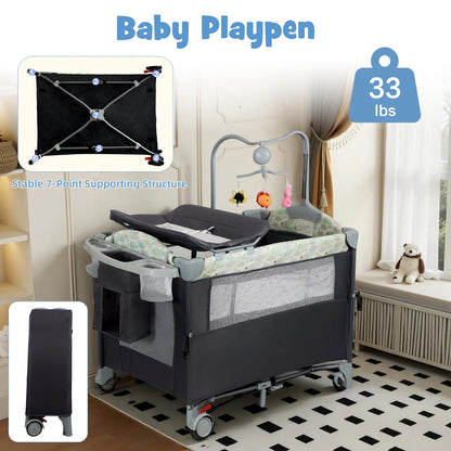 Baby Bedside Bassinet with Wheels and Storage Basket