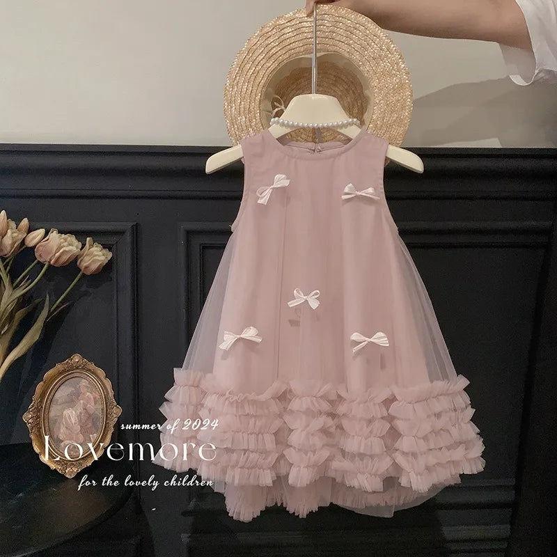 Kids Girls 3D Bow Decorative Summer Princess Dress