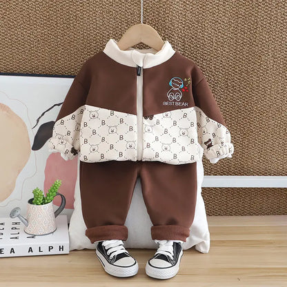 Kids Boys Cute Print Zipper Cotton Tracksuits 2pcs/set childrensterritory