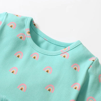 Kids Girls Rainbow Printed Summer Cotton Party Dresses childrensterritory