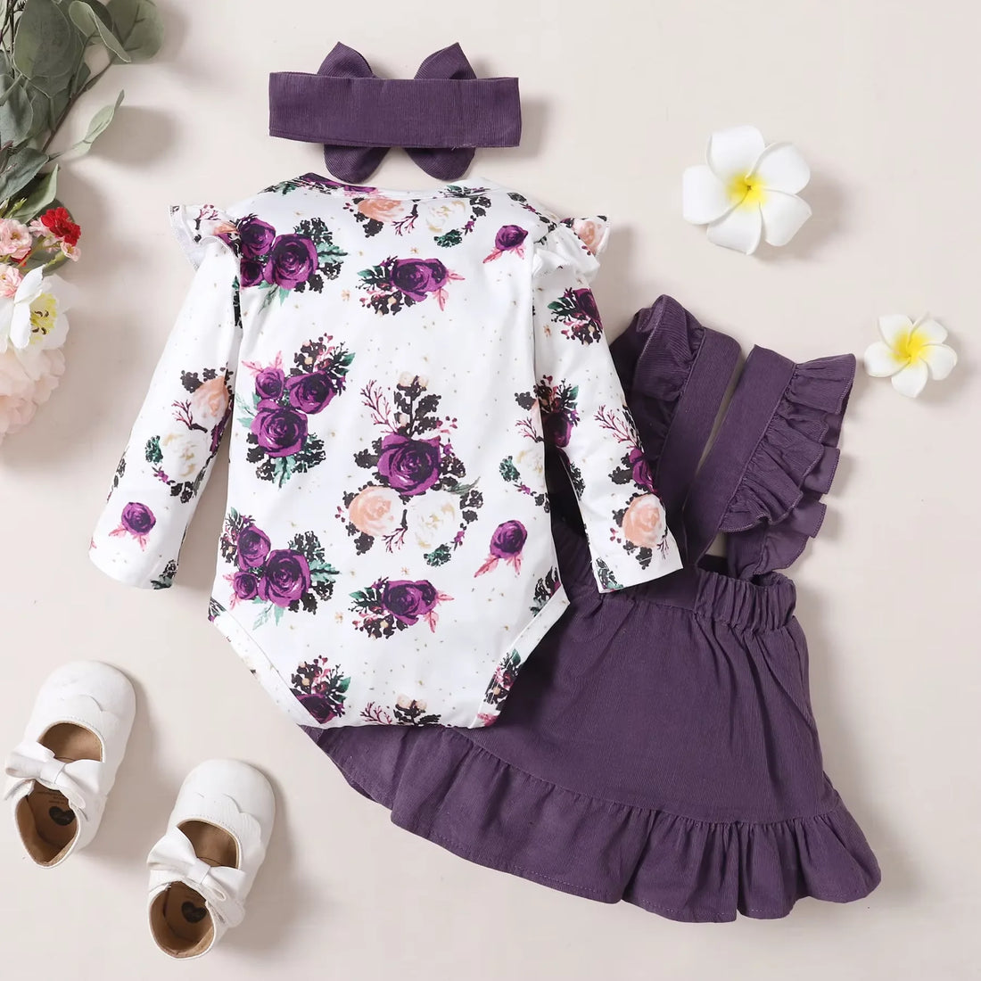 Baby Girl Printed Romper &amp; Suspender Skirt Outfit Set