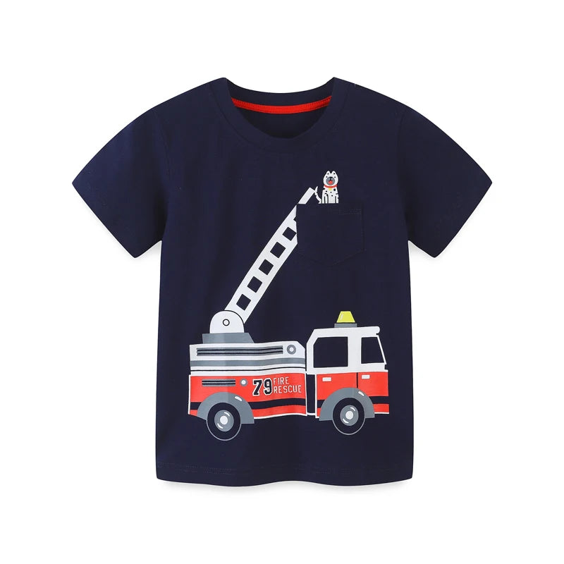 Little Boys Cartoon Excavator Pattern Cotton T-Shirts childrensterritory