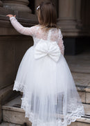 White Lace Girls Tulle Big Bow Princess Dress for First Communion childrensterritory