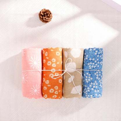 Print Bamboo Cotton Muslin Baby Swaddle, 4PCS Gift Set
