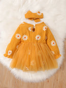 Baby Girl Flowers Print Tulle Bodysuit with Headband childrensterritory