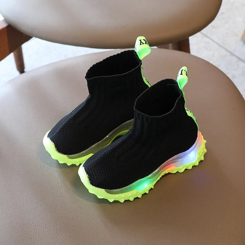 Kids Knitted Soft Sole LED Luminous Sneakers for Boys and Girls childrensterritory