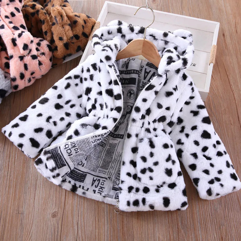 Plush Imitation Fur Hooded Kids Girls Warm Jackets childrensterritory