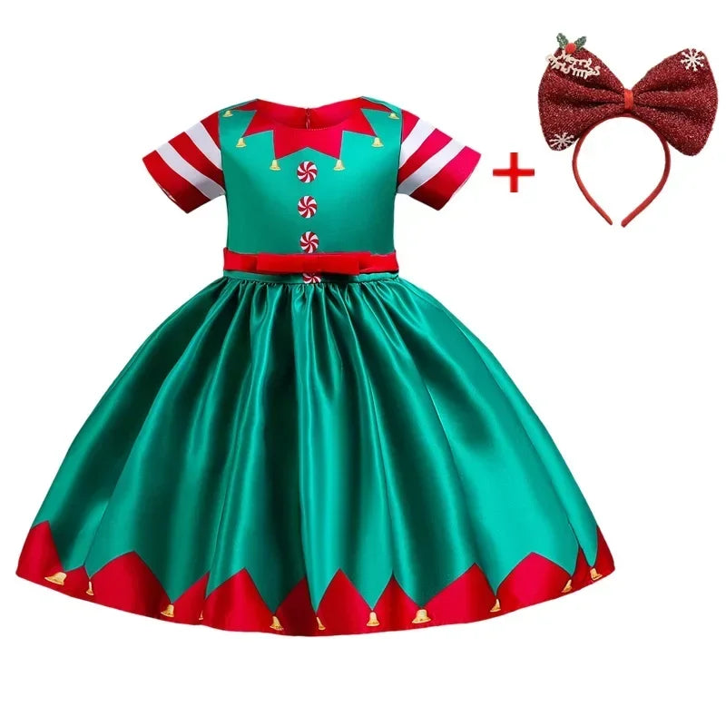 Girls Printed Santa Claus Christmas Party Dress