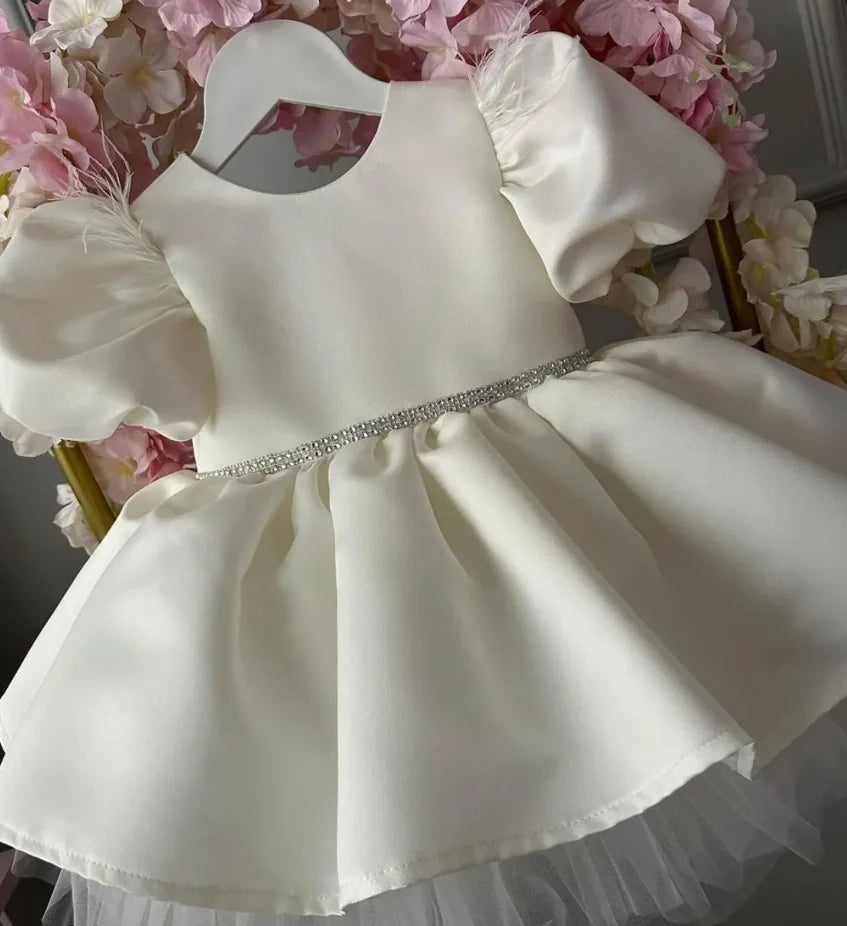 Baby/Kids Girls White Satin Party Dress with Big Bow Design childrensterritory