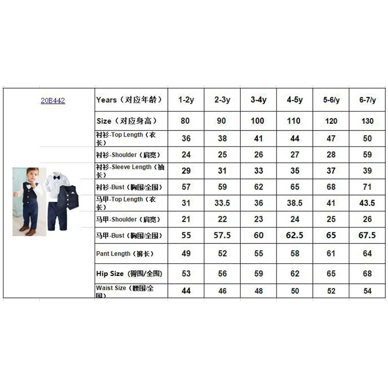 Solid 3PCS Formal Gentleman Clothing Set for Kids Boys
