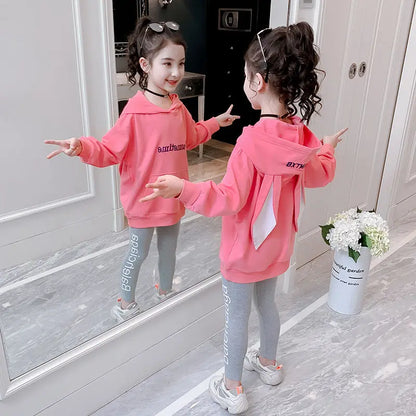 Girls Cartoon Letter Print Hoodie and Trousers Set childrensterritory