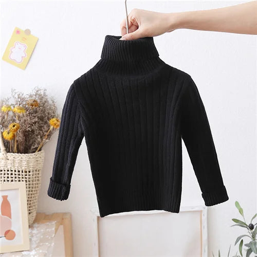 Kids High Neck Design Long Sleeves Casual Warm Sweater
