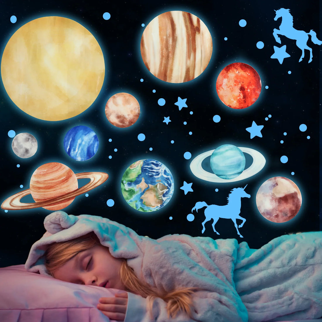3D Luminous Planets Wall Decals for Ceiling/Wall childrensterritory