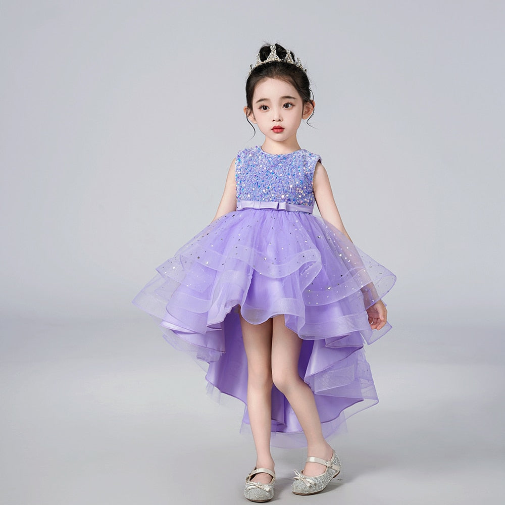 Bridesmaid Sequins Tulle Trailing Kids Girls Princess Dresses childrensterritory
