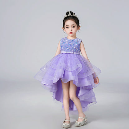 Bridesmaid Sequins Tulle Trailing Kids Girls Princess Dresses childrensterritory