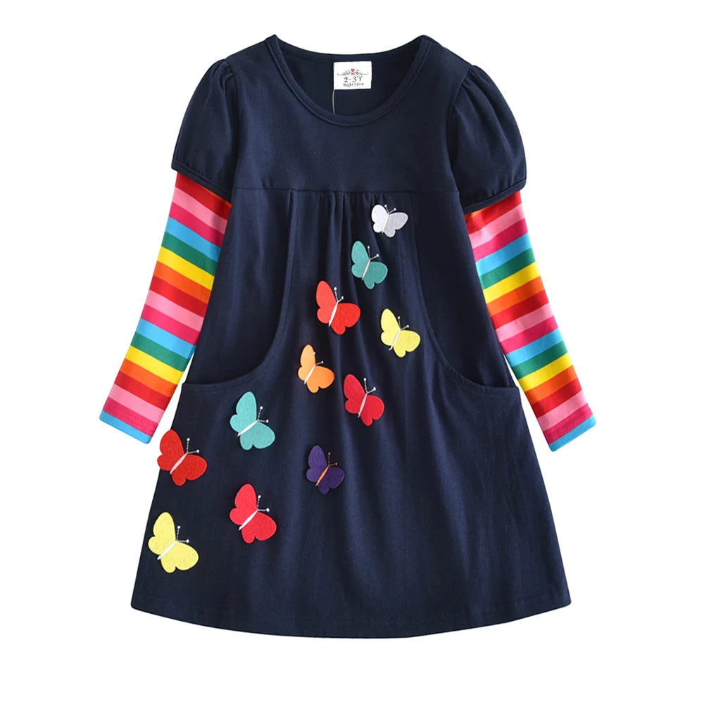 Little Girls Long Sleeve Cartoon Design Casual Dresses childrensterritory
