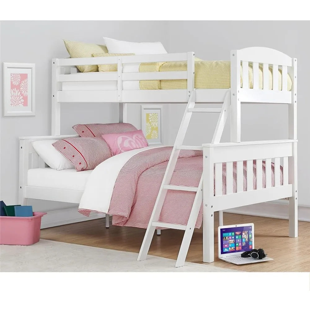 Solid Wood White Bunk Bed With Ladder and Guard Rail childrensterritory