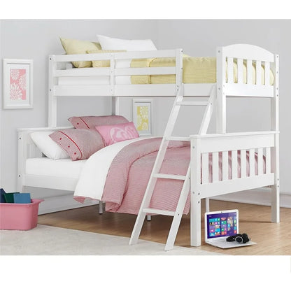 Solid Wood White Bunk Bed With Ladder and Guard Rail childrensterritory