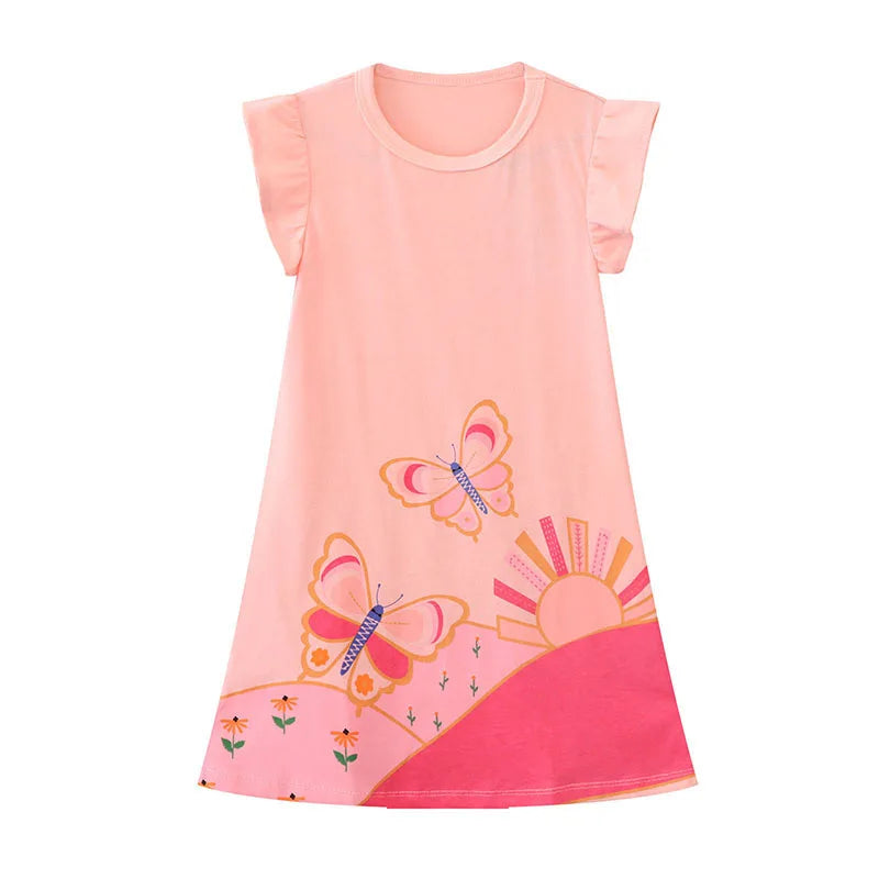 Cartoon Butterfly Design Kids Girls Cotton Dress for Summer