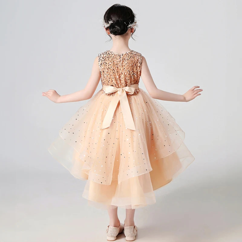 Kids Girls Princess Sequins Party Dresses with Trailing