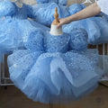 Blue Fluffy Tired Knee Length Tutu Birthday Party Dress for Girls