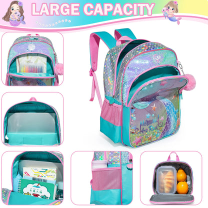 Kids Girls Full Size School Backpack with lunch box childrensterritory